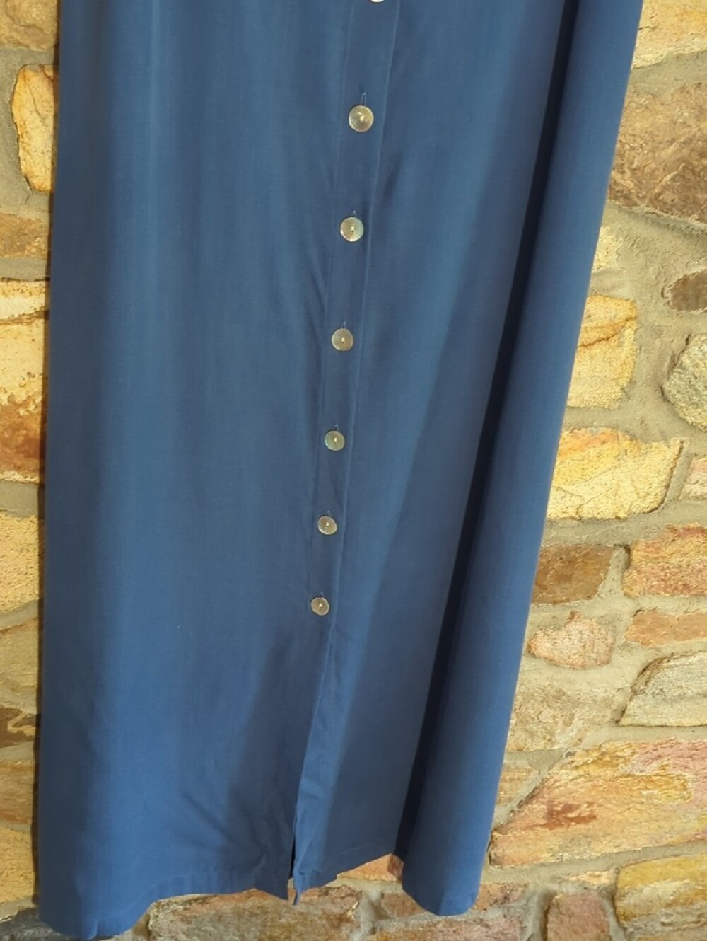 100% Silk Natural Instincts Blue Button-Front Maxi Dress - Picture 3 of 10
